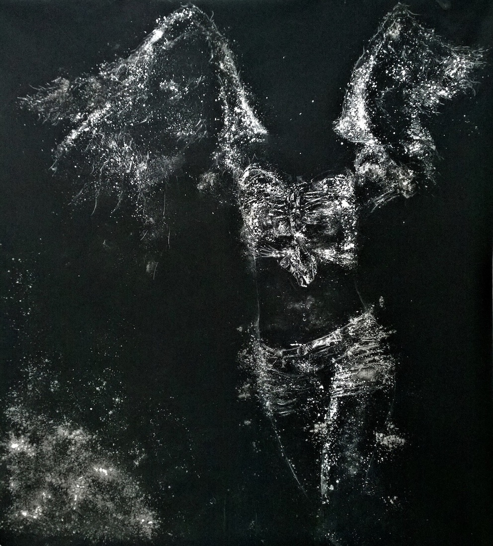 Nazareno Biondo Goddess of Victory 140x140cm polvere di marmo su tessuto nero, 2013