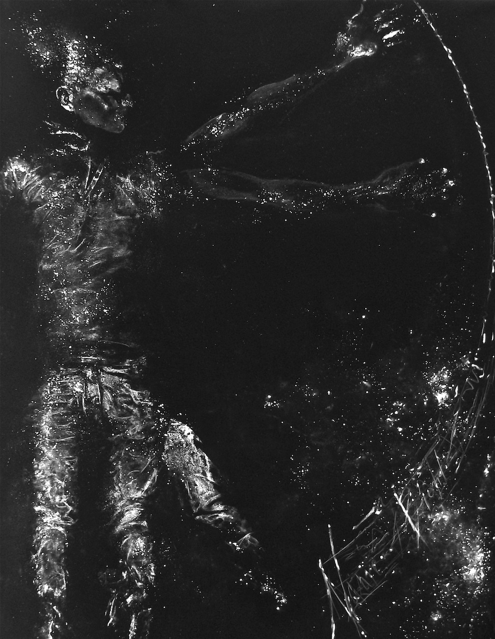 Nazareno Biondo, Man or Stars polvere di marmo su tessuto nero, 175×140 cm, 2013